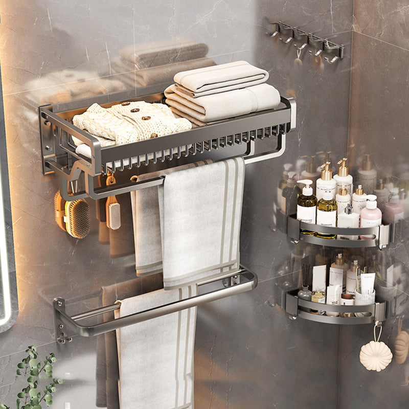 Modern Bathroom Hardware Set Grey Metal Bathroom Accessory Kit Anti-corrosion 5-Piece Set (Row Hook) Clearhalo 'Bathroom Hardware Sets' 'Bathroom Hardware' 'Bathroom Remodel & Bathroom Fixtures' 'bathroom_hardware_sets' 'Home Improvement' 'home_improvement' 'home_improvement_bathroom_hardware_sets' 7279088