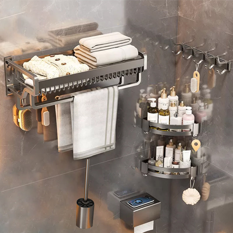 Modern Bathroom Hardware Set Grey Metal Bathroom Accessory Kit Anti-corrosion 6-Piece Set (Row Hook) Clearhalo 'Bathroom Hardware Sets' 'Bathroom Hardware' 'Bathroom Remodel & Bathroom Fixtures' 'bathroom_hardware_sets' 'Home Improvement' 'home_improvement' 'home_improvement_bathroom_hardware_sets' 7279097