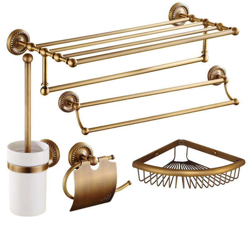 Traditional Bathroom Hardware Set Gold Metal Bathroom Accessory Kit 5-Piece Set (Single Deck Shelf) Clearhalo 'Bathroom Hardware Sets' 'Bathroom Hardware' 'Bathroom Remodel & Bathroom Fixtures' 'bathroom_hardware_sets' 'Home Improvement' 'home_improvement' 'home_improvement_bathroom_hardware_sets' 7279100