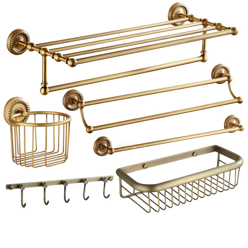Traditional Bathroom Hardware Set Gold Metal Bathroom Accessory Kit 6-Piece Set (Row Hook) Clearhalo 'Bathroom Hardware Sets' 'Bathroom Hardware' 'Bathroom Remodel & Bathroom Fixtures' 'bathroom_hardware_sets' 'Home Improvement' 'home_improvement' 'home_improvement_bathroom_hardware_sets' 7279103