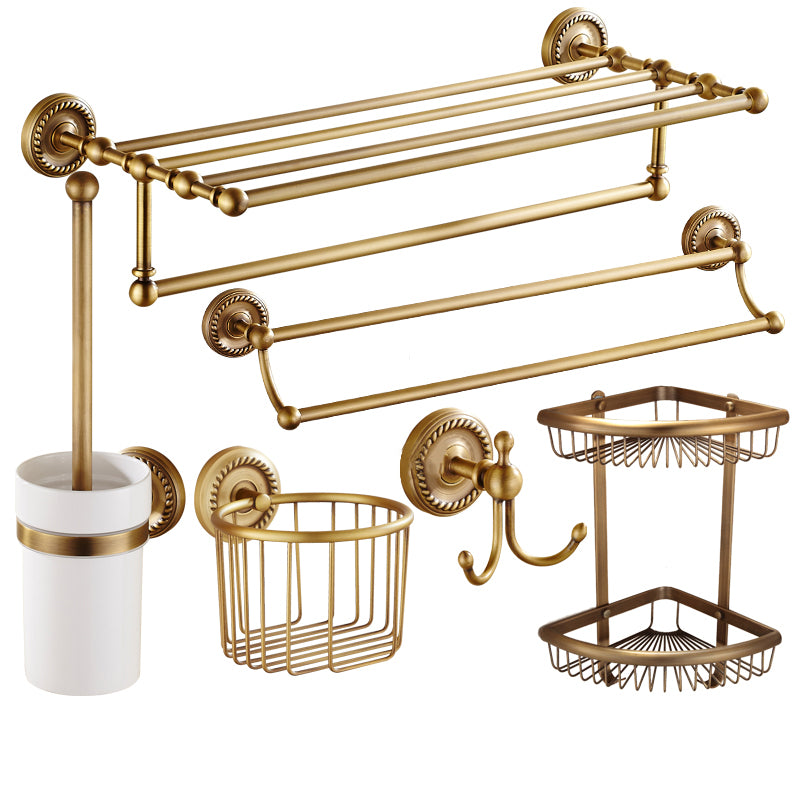 Traditional Bathroom Hardware Set Gold Metal Bathroom Accessory Kit 6-Piece Set (Toilet Brush) Clearhalo 'Bathroom Hardware Sets' 'Bathroom Hardware' 'Bathroom Remodel & Bathroom Fixtures' 'bathroom_hardware_sets' 'Home Improvement' 'home_improvement' 'home_improvement_bathroom_hardware_sets' 7279105