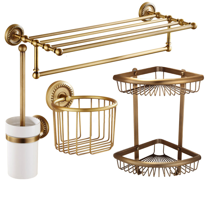 Traditional Bathroom Hardware Set Gold Metal Bathroom Accessory Kit 4-Piece Set Clearhalo 'Bathroom Hardware Sets' 'Bathroom Hardware' 'Bathroom Remodel & Bathroom Fixtures' 'bathroom_hardware_sets' 'Home Improvement' 'home_improvement' 'home_improvement_bathroom_hardware_sets' 7279107