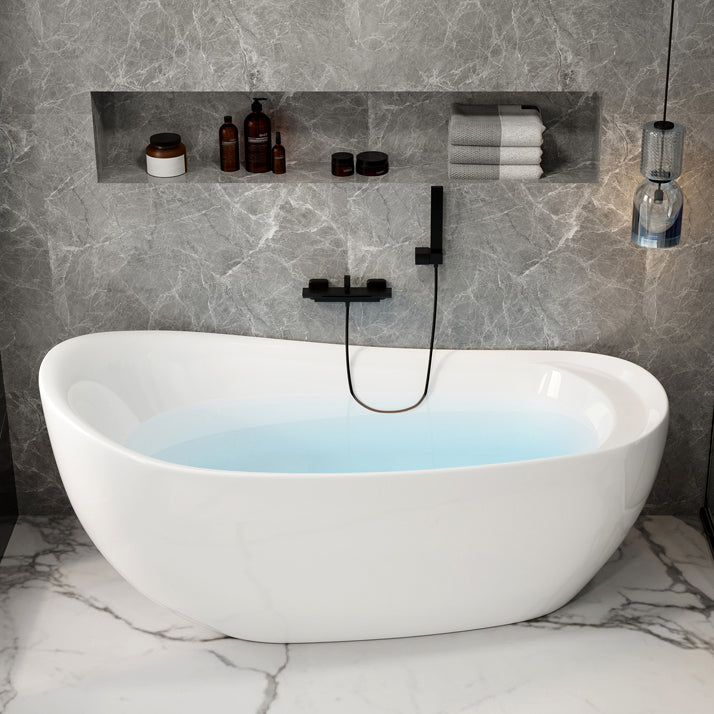 Antique Finish Soaking Modern Bath Stand Alone Oval Bath Tub Black Tub with Wall Mounted Faucets Clearhalo 'Bathroom Remodel & Bathroom Fixtures' 'Bathtubs' 'Home Improvement' 'home_improvement' 'home_improvement_bathtubs' 'Showers & Bathtubs' 7279420