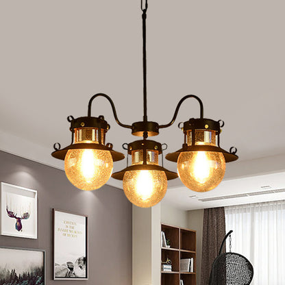 Black Wheel Chandelier Classic Metallic 3/6/8-Head Living Room Pendant Light Fixture with Globe Clear Glass Shade 3 Black Clearhalo 'Ceiling Lights' 'Chandeliers' Lighting' options 727943_346031b8-6a08-4d63-b8a8-a264caa25608