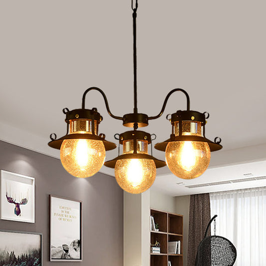 Black Wheel Chandelier Classic Metallic 3/6/8-Head Living Room Pendant Light Fixture with Globe Clear Glass Shade 3 Black
