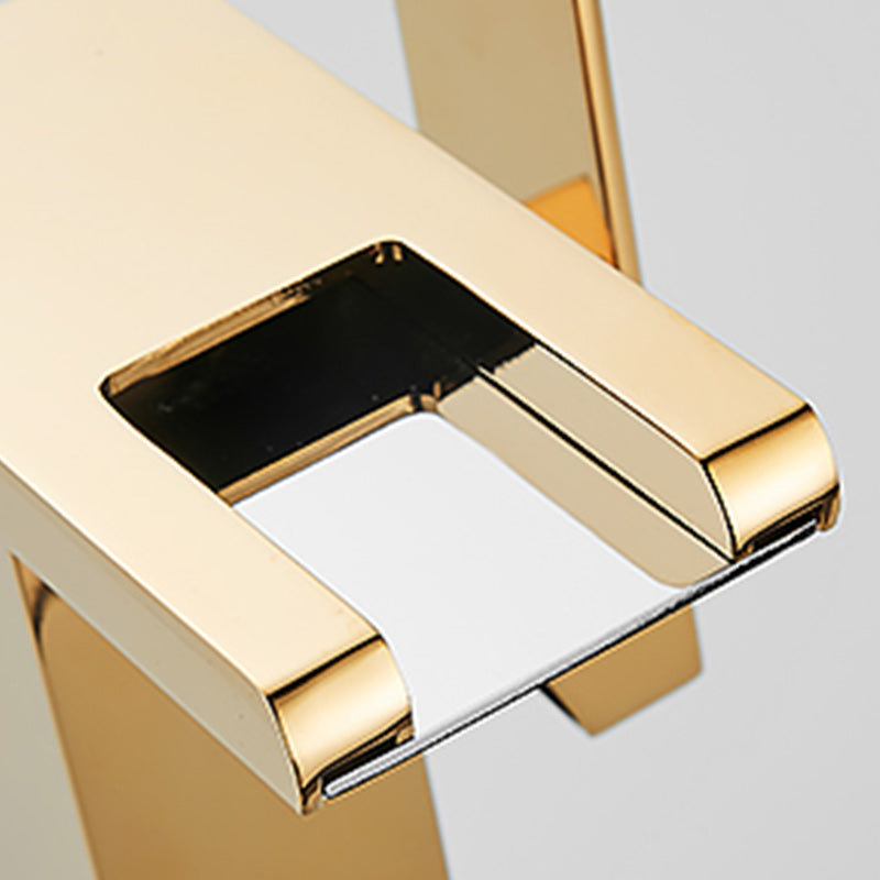 Modern LED Faucet Deck Mounted Waterfall Golden Bathroom Faucet Clearhalo 'Bathroom Remodel & Bathroom Fixtures' 'Bathroom Sink Faucets' 'Bathroom Sinks & Faucet Components' 'bathroom_sink_faucets' 'Home Improvement' 'home_improvement' 'home_improvement_bathroom_sink_faucets' 7279462