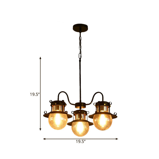 Black Wheel Chandelier Classic Metallic 3/6/8-Head Living Room Pendant Light Fixture with Globe Clear Glass Shade Clearhalo 'Ceiling Lights' 'Chandeliers' Lighting' options 727947