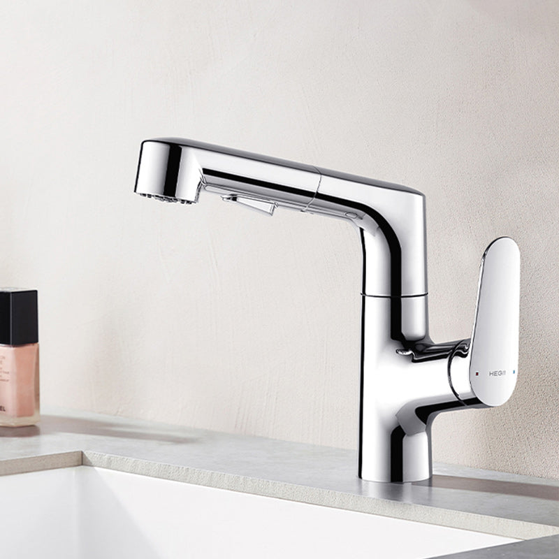 Lever Handles Sink Faucet Single Hole Chrome Brass Bathroom Sink Faucet Clearhalo 'Bathroom Remodel & Bathroom Fixtures' 'Bathroom Sink Faucets' 'Bathroom Sinks & Faucet Components' 'bathroom_sink_faucets' 'Home Improvement' 'home_improvement' 'home_improvement_bathroom_sink_faucets' 7279483