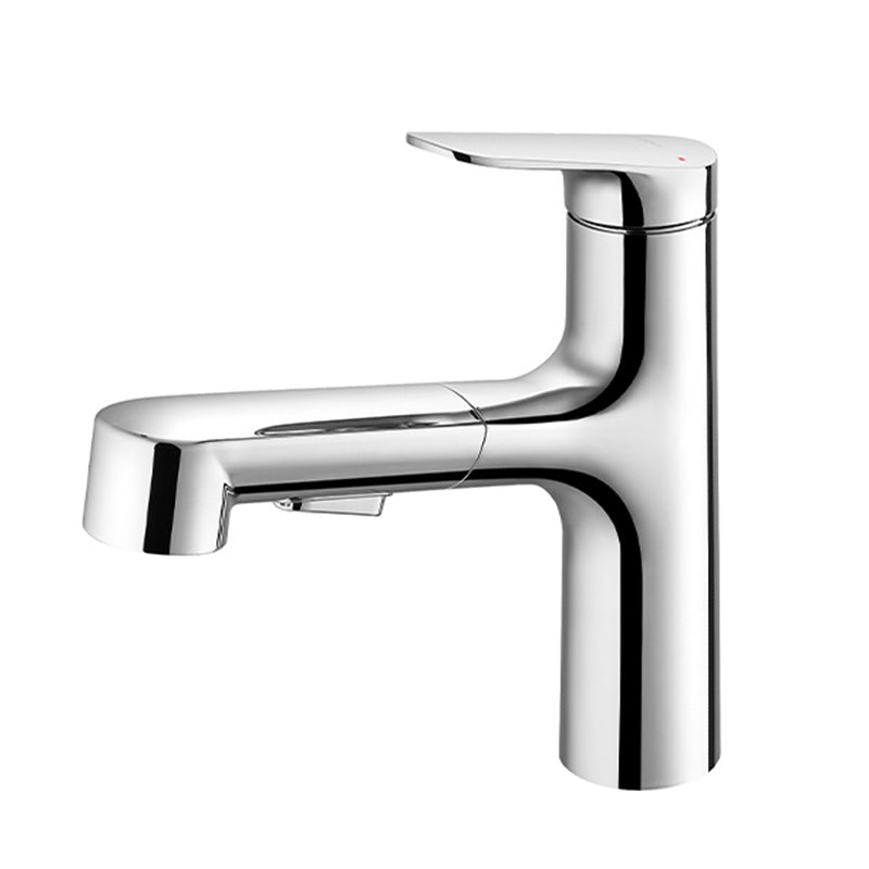 Lever Handles Sink Faucet Single Hole Chrome Brass Bathroom Sink Faucet Pulling Clearhalo 'Bathroom Remodel & Bathroom Fixtures' 'Bathroom Sink Faucets' 'Bathroom Sinks & Faucet Components' 'bathroom_sink_faucets' 'Home Improvement' 'home_improvement' 'home_improvement_bathroom_sink_faucets' 7279484