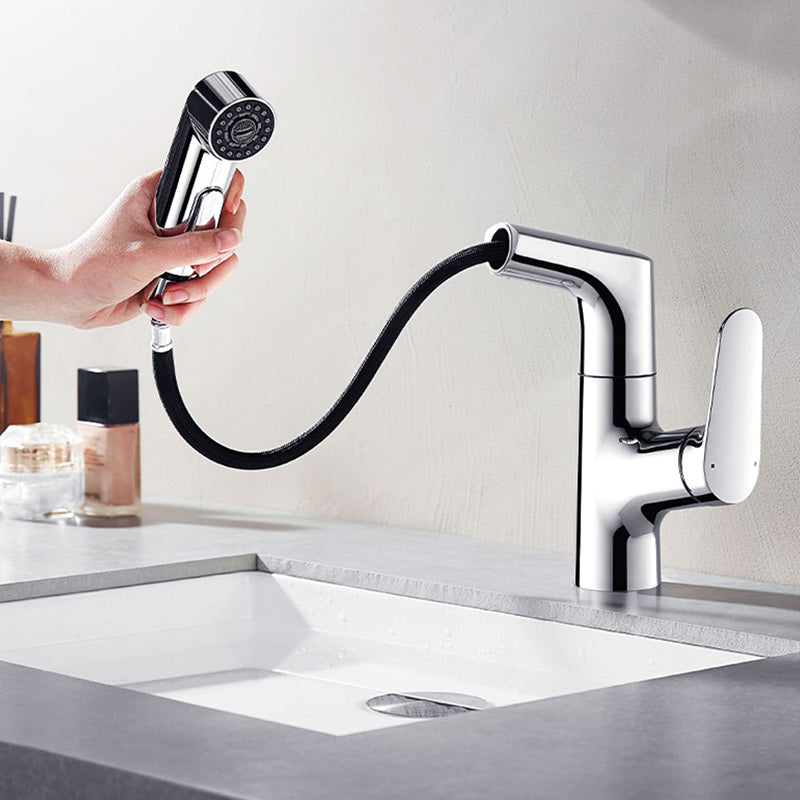 Lever Handles Sink Faucet Single Hole Chrome Brass Bathroom Sink Faucet Clearhalo 'Bathroom Remodel & Bathroom Fixtures' 'Bathroom Sink Faucets' 'Bathroom Sinks & Faucet Components' 'bathroom_sink_faucets' 'Home Improvement' 'home_improvement' 'home_improvement_bathroom_sink_faucets' 7279489