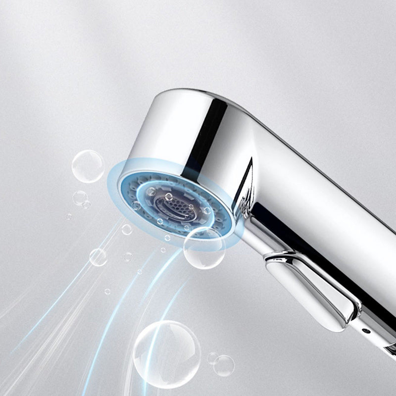 Lever Handles Sink Faucet Single Hole Chrome Brass Bathroom Sink Faucet Clearhalo 'Bathroom Remodel & Bathroom Fixtures' 'Bathroom Sink Faucets' 'Bathroom Sinks & Faucet Components' 'bathroom_sink_faucets' 'Home Improvement' 'home_improvement' 'home_improvement_bathroom_sink_faucets' 7279491