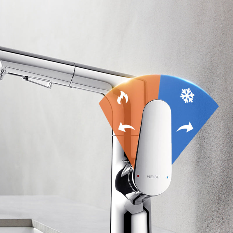 Lever Handles Sink Faucet Single Hole Chrome Brass Bathroom Sink Faucet Clearhalo 'Bathroom Remodel & Bathroom Fixtures' 'Bathroom Sink Faucets' 'Bathroom Sinks & Faucet Components' 'bathroom_sink_faucets' 'Home Improvement' 'home_improvement' 'home_improvement_bathroom_sink_faucets' 7279492