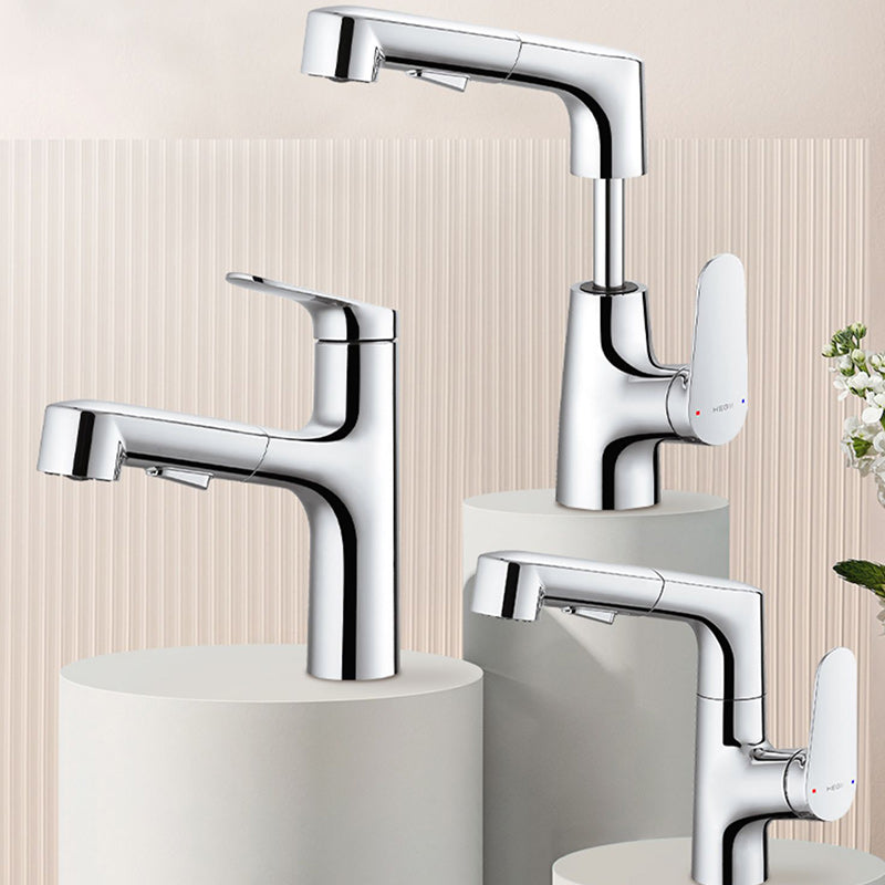 Lever Handles Sink Faucet Single Hole Chrome Brass Bathroom Sink Faucet Clearhalo 'Bathroom Remodel & Bathroom Fixtures' 'Bathroom Sink Faucets' 'Bathroom Sinks & Faucet Components' 'bathroom_sink_faucets' 'Home Improvement' 'home_improvement' 'home_improvement_bathroom_sink_faucets' 7279495