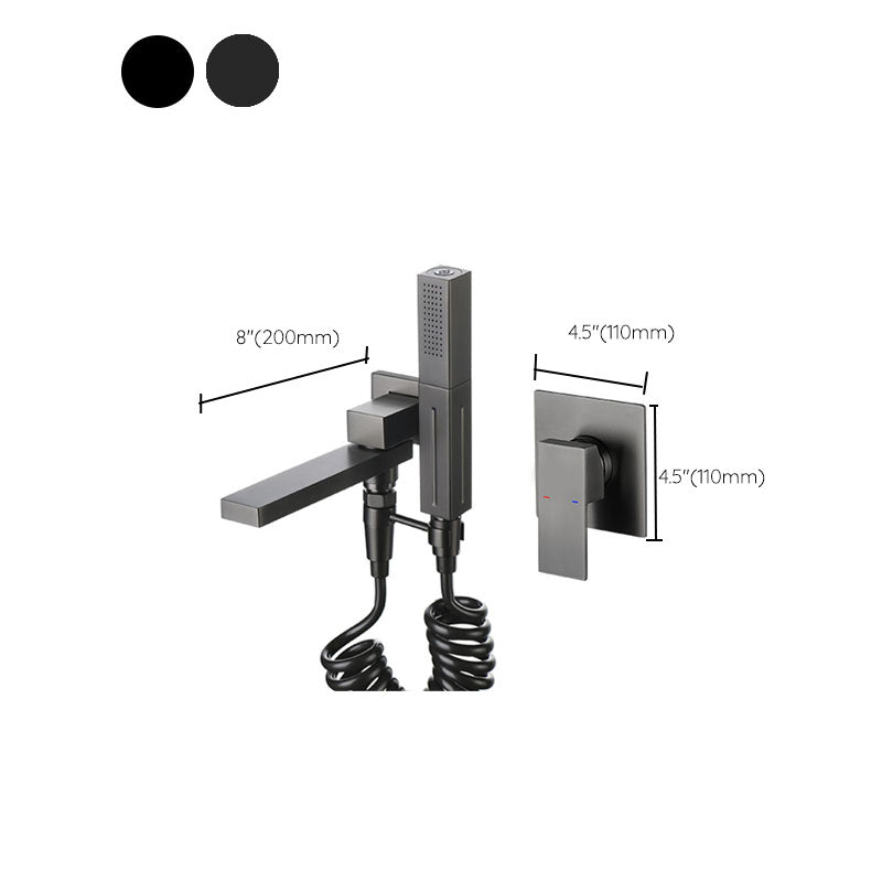 Wall Mounted Bathtub Faucet Handheld Shower Head Rod Handle Faucet Clearhalo 'Bathroom Remodel & Bathroom Fixtures' 'Bathtub Faucets' 'bathtub_faucets' 'Home Improvement' 'home_improvement' 'home_improvement_bathtub_faucets' 7279682