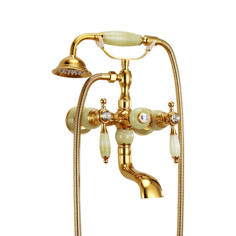 Traditional Style Tub Faucet Copper Wall-mounted Tub Faucet with Hand Shower Clearhalo 'Bathroom Remodel & Bathroom Fixtures' 'Bathtub Faucets' 'bathtub_faucets' 'Home Improvement' 'home_improvement' 'home_improvement_bathtub_faucets' 7279689