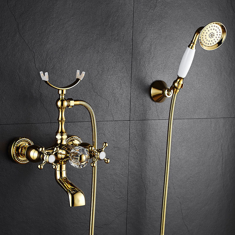 Traditional Style Tub Faucet Copper Wall-mounted Tub Faucet with Hand Shower Gold Ears with Wall Mounted Clearhalo 'Bathroom Remodel & Bathroom Fixtures' 'Bathtub Faucets' 'bathtub_faucets' 'Home Improvement' 'home_improvement' 'home_improvement_bathtub_faucets' 7279692