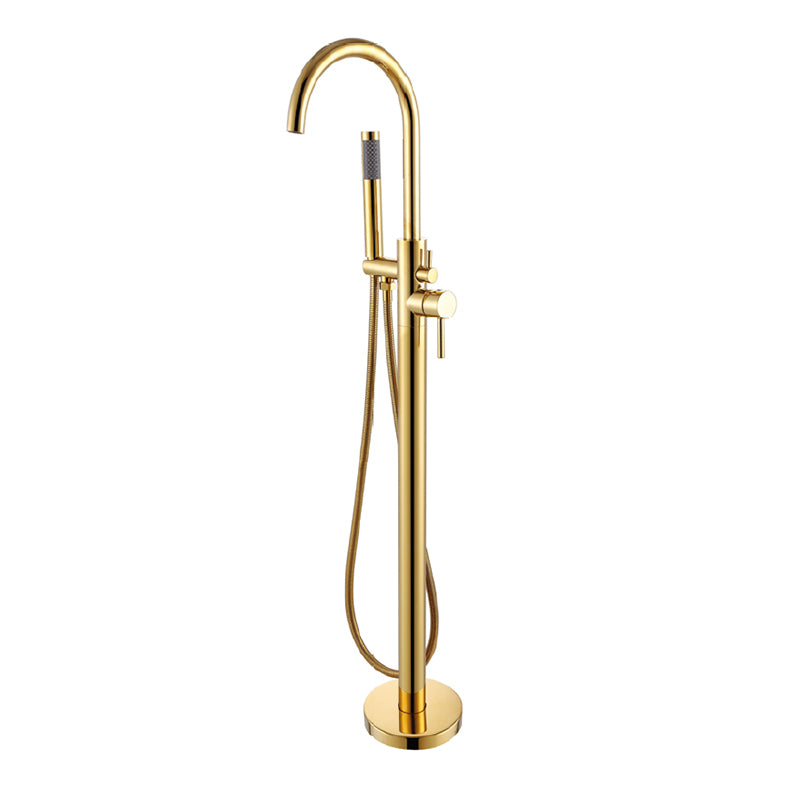 Traditional Style Freestanding Faucet Copper Floor Mount Freestanding Faucet Gold Clearhalo 'Bathroom Remodel & Bathroom Fixtures' 'Bathtub Faucets' 'bathtub_faucets' 'Home Improvement' 'home_improvement' 'home_improvement_bathtub_faucets' 7279708