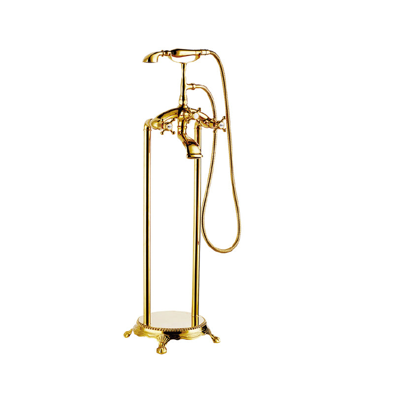 Traditional Style Freestanding Faucet Copper Floor Mount Freestanding Faucet Bright Gold Clearhalo 'Bathroom Remodel & Bathroom Fixtures' 'Bathtub Faucets' 'bathtub_faucets' 'Home Improvement' 'home_improvement' 'home_improvement_bathtub_faucets' 7279718