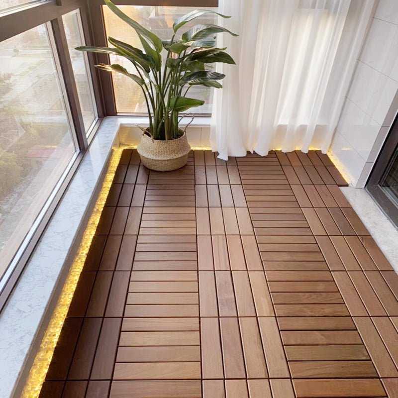 Modern Style Square Wood Flooring Anti-corrosion Outdoor Wood Flooring 12"L x 12"W x 1"H Brown 32.3 sq ft. - 33 Pieces Clearhalo 'Flooring 'Hardwood Flooring' 'hardwood_flooring' 'Home Improvement' 'home_improvement' 'home_improvement_hardwood_flooring' Walls and Ceiling' 7280098