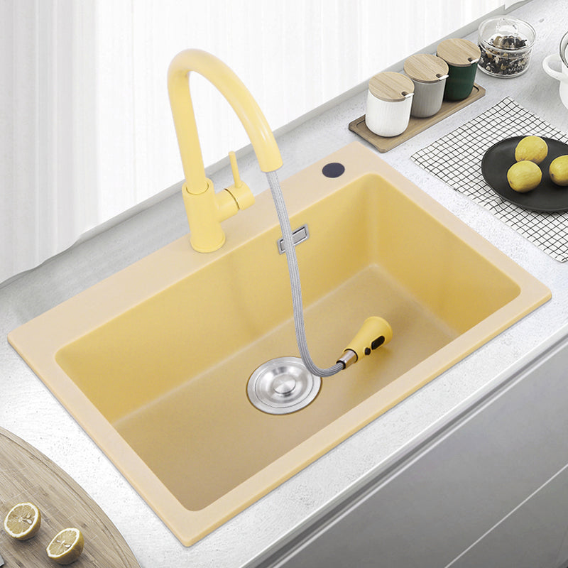 Quartz Kitchen Sink Yellow Single Bowl Kitchen Sink with Drain Assembly Clearhalo 'Home Improvement' 'home_improvement' 'home_improvement_kitchen_sinks' 'Kitchen Remodel & Kitchen Fixtures' 'Kitchen Sinks & Faucet Components' 'Kitchen Sinks' 'kitchen_sinks' 7281335