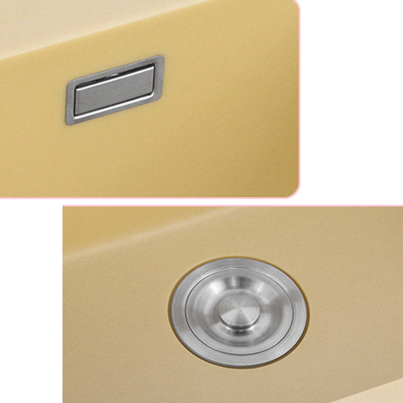 Quartz Kitchen Sink Yellow Single Bowl Kitchen Sink with Drain Assembly Clearhalo 'Home Improvement' 'home_improvement' 'home_improvement_kitchen_sinks' 'Kitchen Remodel & Kitchen Fixtures' 'Kitchen Sinks & Faucet Components' 'Kitchen Sinks' 'kitchen_sinks' 7281346