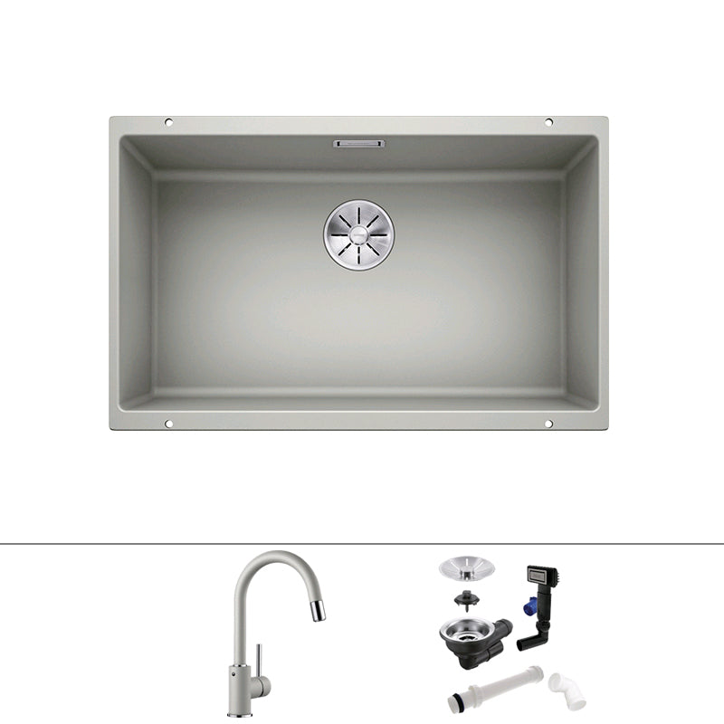 Single Basin Kitchen Sink Quartz Kitchen Sink with Drain Strainer Kit Sink with Faucet Pull Out Faucet Silver-Gray Clearhalo 'Home Improvement' 'home_improvement' 'home_improvement_kitchen_sinks' 'Kitchen Remodel & Kitchen Fixtures' 'Kitchen Sinks & Faucet Components' 'Kitchen Sinks' 'kitchen_sinks' 7281377