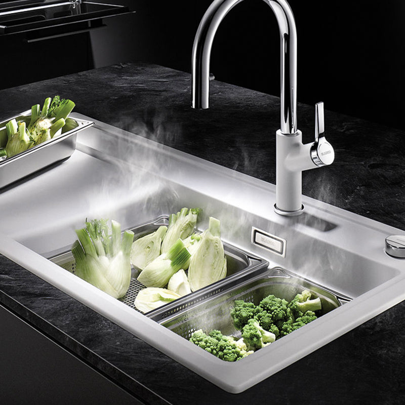 Single Basin Kitchen Sink Quartz Kitchen Sink with Drain Strainer Kit Clearhalo 'Home Improvement' 'home_improvement' 'home_improvement_kitchen_sinks' 'Kitchen Remodel & Kitchen Fixtures' 'Kitchen Sinks & Faucet Components' 'Kitchen Sinks' 'kitchen_sinks' 7281386