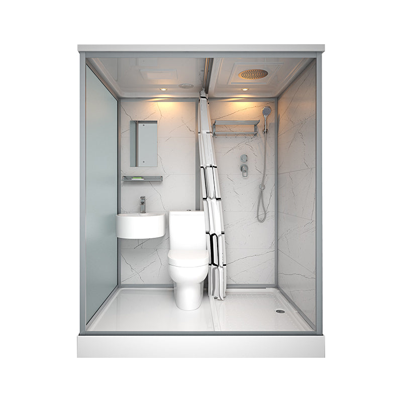 Framed Tempered Glass Shower Stall with Back Wall Panel and Shower Base 55"L x 43"W x 85"H Toilet Included Front Opening Clearhalo 'Bathroom Remodel & Bathroom Fixtures' 'Home Improvement' 'home_improvement' 'home_improvement_shower_stalls_enclosures' 'Shower Stalls & Enclosures' 'shower_stalls_enclosures' 'Showers & Bathtubs' 7281466