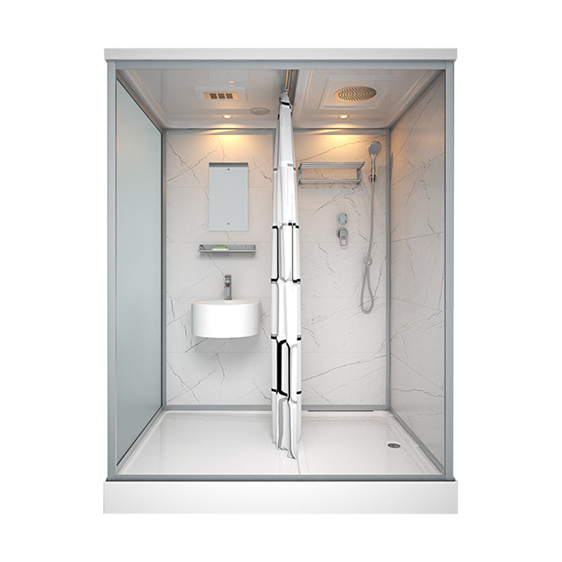 Framed Tempered Glass Shower Stall with Back Wall Panel and Shower Base 55"L x 43"W x 85"H With Heater Front Opening Clearhalo 'Bathroom Remodel & Bathroom Fixtures' 'Home Improvement' 'home_improvement' 'home_improvement_shower_stalls_enclosures' 'Shower Stalls & Enclosures' 'shower_stalls_enclosures' 'Showers & Bathtubs' 7281470