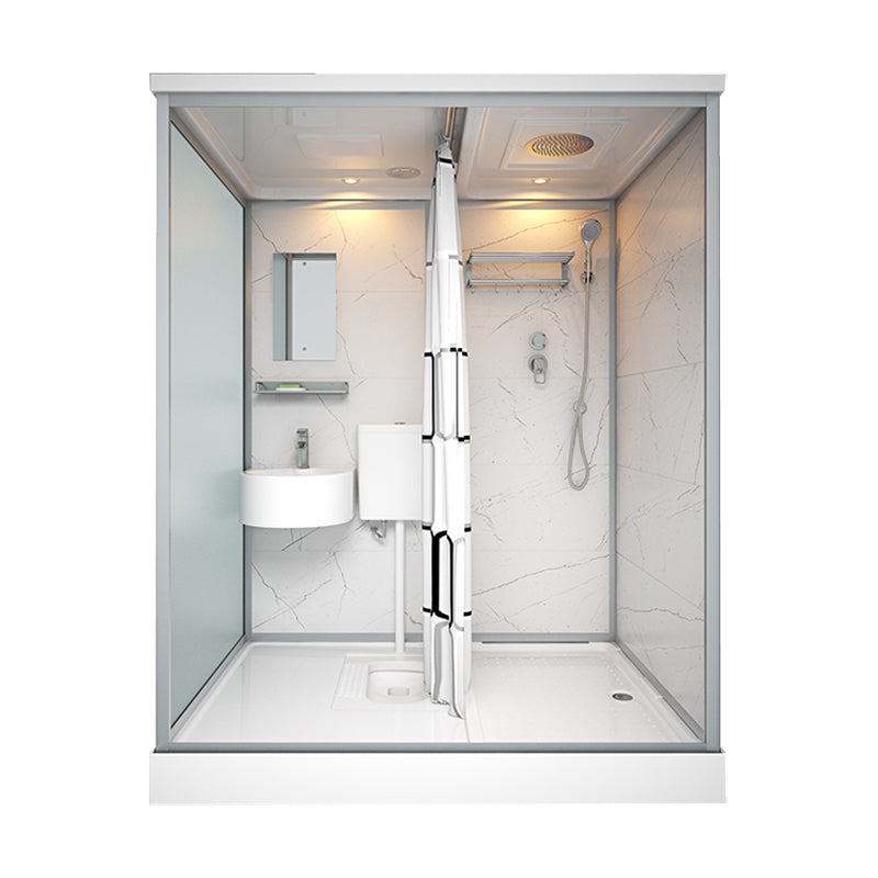 Framed Tempered Glass Shower Stall with Back Wall Panel and Shower Base 55"L x 43"W x 85"H Latrine Pit Included Front Opening Clearhalo 'Bathroom Remodel & Bathroom Fixtures' 'Home Improvement' 'home_improvement' 'home_improvement_shower_stalls_enclosures' 'Shower Stalls & Enclosures' 'shower_stalls_enclosures' 'Showers & Bathtubs' 7281472