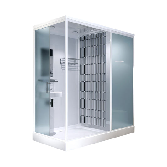 Framed Tempered Glass Shower Stall with Back Wall Panel and Shower Base Clearhalo 'Bathroom Remodel & Bathroom Fixtures' 'Home Improvement' 'home_improvement' 'home_improvement_shower_stalls_enclosures' 'Shower Stalls & Enclosures' 'shower_stalls_enclosures' 'Showers & Bathtubs' 7281473