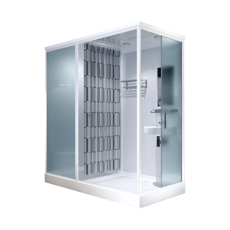 Framed Tempered Glass Shower Stall with Back Wall Panel and Shower Base 55"L x 43"W x 85"H Toilet Not Included Sided Opening Clearhalo 'Bathroom Remodel & Bathroom Fixtures' 'Home Improvement' 'home_improvement' 'home_improvement_shower_stalls_enclosures' 'Shower Stalls & Enclosures' 'shower_stalls_enclosures' 'Showers & Bathtubs' 7281474
