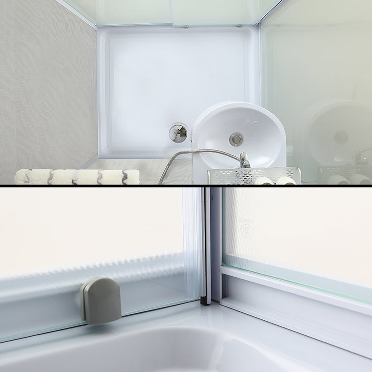 Framed Tempered Glass Shower Stall with Back Wall Panel and Shower Base Clearhalo 'Bathroom Remodel & Bathroom Fixtures' 'Home Improvement' 'home_improvement' 'home_improvement_shower_stalls_enclosures' 'Shower Stalls & Enclosures' 'shower_stalls_enclosures' 'Showers & Bathtubs' 7281477