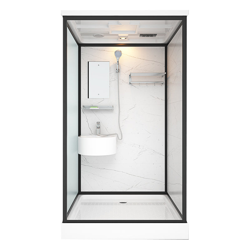 Framed Tempered Glass Shower Stall with Back Wall Panel and Shower Base 47"L x 39"W x 85"H With Heater Front Opening Clearhalo 'Bathroom Remodel & Bathroom Fixtures' 'Home Improvement' 'home_improvement' 'home_improvement_shower_stalls_enclosures' 'Shower Stalls & Enclosures' 'shower_stalls_enclosures' 'Showers & Bathtubs' 7281479