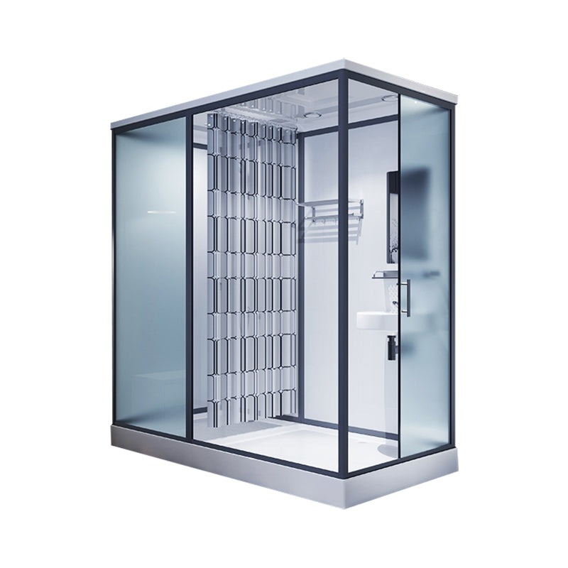 Framed Tempered Glass Shower Stall with Back Wall Panel and Shower Base 55"L x 43"W x 85"H With Heater Sided Opening Clearhalo 'Bathroom Remodel & Bathroom Fixtures' 'Home Improvement' 'home_improvement' 'home_improvement_shower_stalls_enclosures' 'Shower Stalls & Enclosures' 'shower_stalls_enclosures' 'Showers & Bathtubs' 7281480