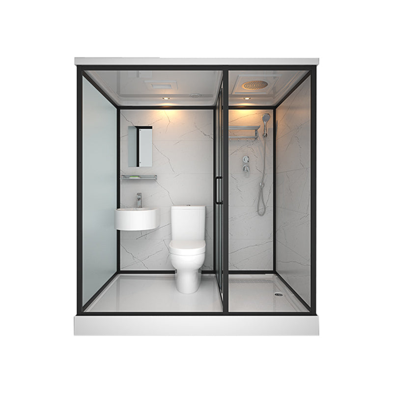 Framed Tempered Glass Shower Stall with Back Wall Panel and Shower Base 75"L x 47"W x 85"H Toilet Included Front Opening Clearhalo 'Bathroom Remodel & Bathroom Fixtures' 'Home Improvement' 'home_improvement' 'home_improvement_shower_stalls_enclosures' 'Shower Stalls & Enclosures' 'shower_stalls_enclosures' 'Showers & Bathtubs' 7281481