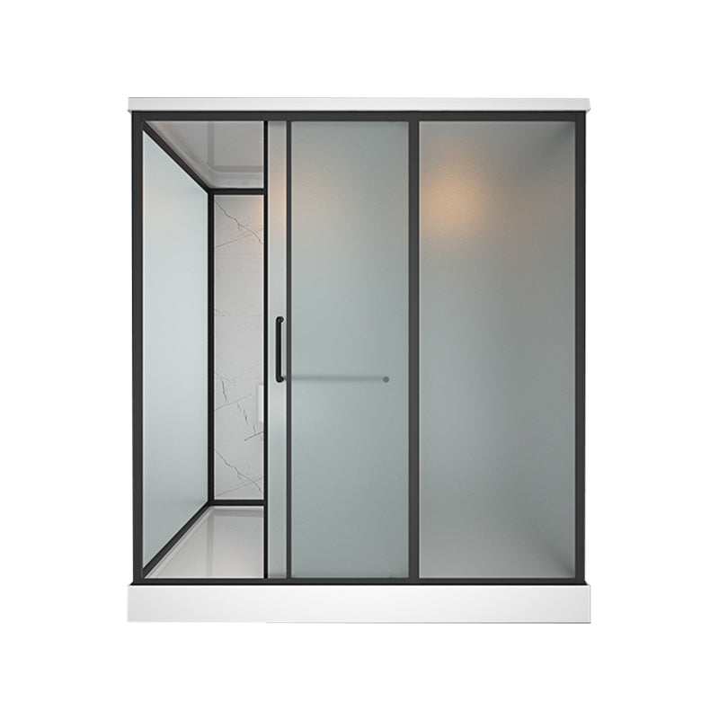 Framed Tempered Glass Shower Stall with Back Wall Panel and Shower Base 75"L x 47"W x 85"H With Heater Front Opening Clearhalo 'Bathroom Remodel & Bathroom Fixtures' 'Home Improvement' 'home_improvement' 'home_improvement_shower_stalls_enclosures' 'Shower Stalls & Enclosures' 'shower_stalls_enclosures' 'Showers & Bathtubs' 7281483