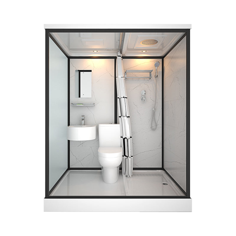 Framed Tempered Glass Shower Stall with Back Wall Panel and Shower Base 67"L x 47"W x 85"H Toilet Included Front Opening Clearhalo 'Bathroom Remodel & Bathroom Fixtures' 'Home Improvement' 'home_improvement' 'home_improvement_shower_stalls_enclosures' 'Shower Stalls & Enclosures' 'shower_stalls_enclosures' 'Showers & Bathtubs' 7281486
