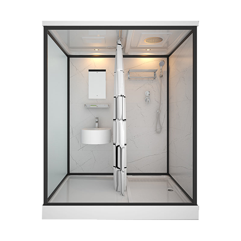Framed Tempered Glass Shower Stall with Back Wall Panel and Shower Base 67"L x 47"W x 85"H Toilet Not Included Front Opening Clearhalo 'Bathroom Remodel & Bathroom Fixtures' 'Home Improvement' 'home_improvement' 'home_improvement_shower_stalls_enclosures' 'Shower Stalls & Enclosures' 'shower_stalls_enclosures' 'Showers & Bathtubs' 7281487