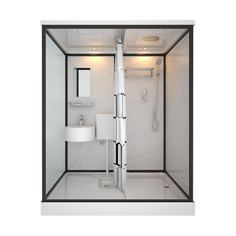 Framed Tempered Glass Shower Stall with Back Wall Panel and Shower Base 67"L x 47"W x 85"H Latrine Pit Included Front Opening Clearhalo 'Bathroom Remodel & Bathroom Fixtures' 'Home Improvement' 'home_improvement' 'home_improvement_shower_stalls_enclosures' 'Shower Stalls & Enclosures' 'shower_stalls_enclosures' 'Showers & Bathtubs' 7281489