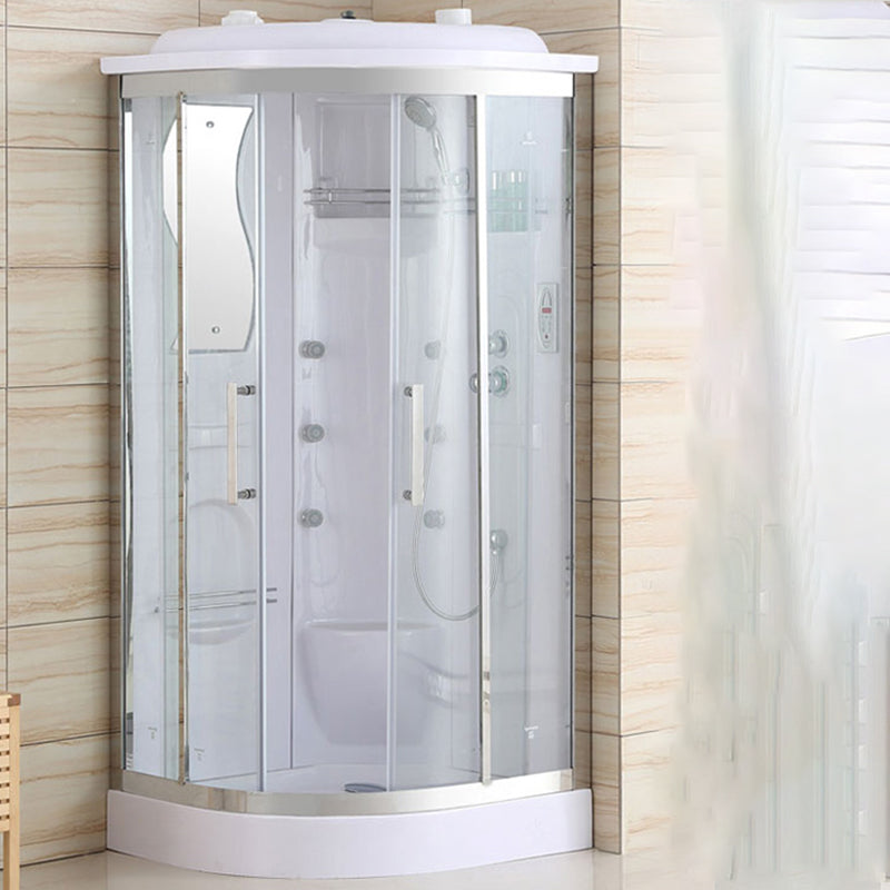 White Rounded Shower Enclosure Tempered Glass Shower Stall with Light Low Basin Clearhalo 'Bathroom Remodel & Bathroom Fixtures' 'Home Improvement' 'home_improvement' 'home_improvement_shower_stalls_enclosures' 'Shower Stalls & Enclosures' 'shower_stalls_enclosures' 'Showers & Bathtubs' 7281499