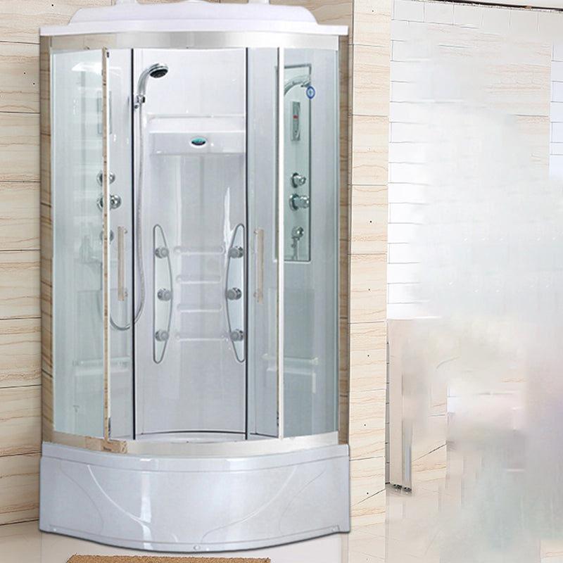 White Rounded Shower Enclosure Tempered Glass Shower Stall with Light 35"L x 35"W x 86"H Medium Basin Clearhalo 'Bathroom Remodel & Bathroom Fixtures' 'Home Improvement' 'home_improvement' 'home_improvement_shower_stalls_enclosures' 'Shower Stalls & Enclosures' 'shower_stalls_enclosures' 'Showers & Bathtubs' 7281500