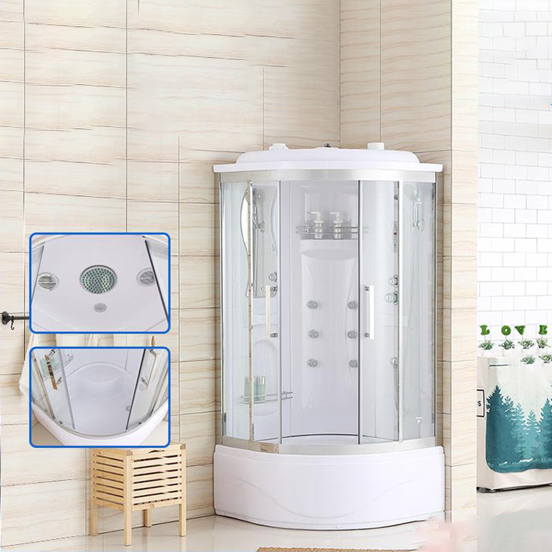 White Rounded Shower Enclosure Tempered Glass Shower Stall with Light Clearhalo 'Bathroom Remodel & Bathroom Fixtures' 'Home Improvement' 'home_improvement' 'home_improvement_shower_stalls_enclosures' 'Shower Stalls & Enclosures' 'shower_stalls_enclosures' 'Showers & Bathtubs' 7281501