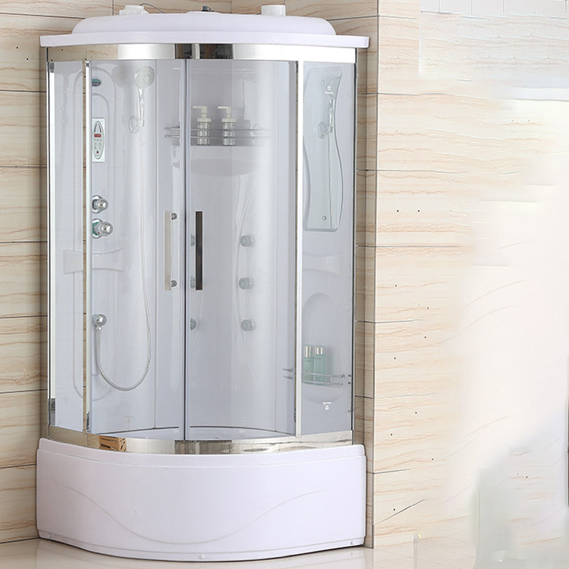 White Rounded Shower Enclosure Tempered Glass Shower Stall with Light Medium Basin Clearhalo 'Bathroom Remodel & Bathroom Fixtures' 'Home Improvement' 'home_improvement' 'home_improvement_shower_stalls_enclosures' 'Shower Stalls & Enclosures' 'shower_stalls_enclosures' 'Showers & Bathtubs' 7281502