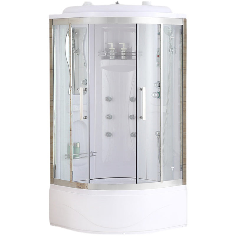 White Rounded Shower Enclosure Tempered Glass Shower Stall with Light Clearhalo 'Bathroom Remodel & Bathroom Fixtures' 'Home Improvement' 'home_improvement' 'home_improvement_shower_stalls_enclosures' 'Shower Stalls & Enclosures' 'shower_stalls_enclosures' 'Showers & Bathtubs' 7281505