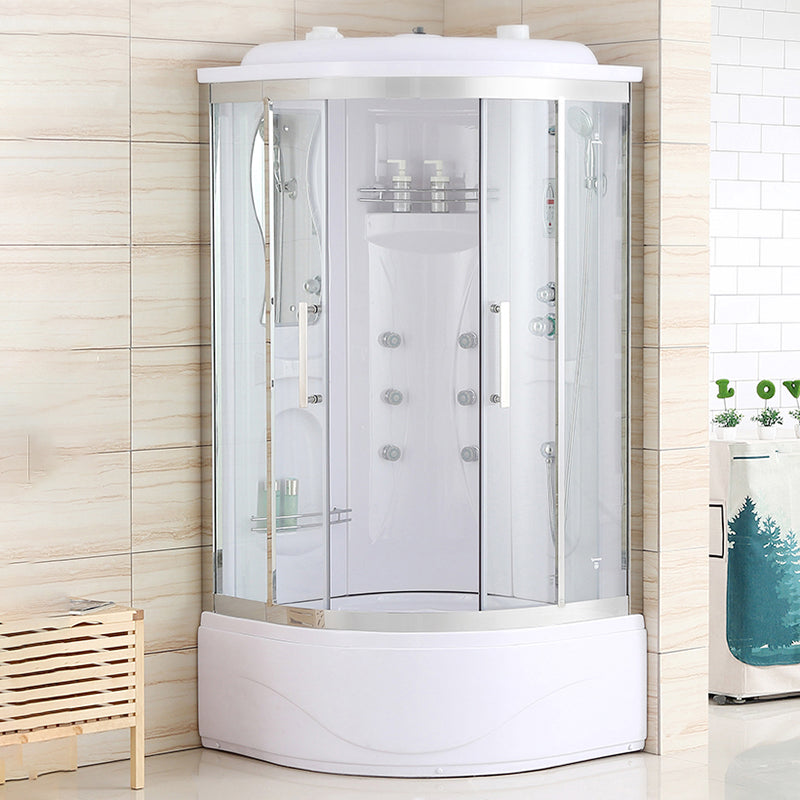 White Rounded Shower Enclosure Tempered Glass Shower Stall with Light Clearhalo 'Bathroom Remodel & Bathroom Fixtures' 'Home Improvement' 'home_improvement' 'home_improvement_shower_stalls_enclosures' 'Shower Stalls & Enclosures' 'shower_stalls_enclosures' 'Showers & Bathtubs' 7281506
