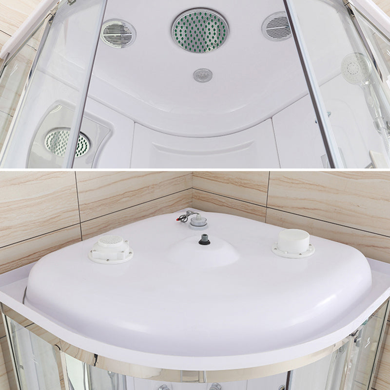 White Rounded Shower Enclosure Tempered Glass Shower Stall with Light Clearhalo 'Bathroom Remodel & Bathroom Fixtures' 'Home Improvement' 'home_improvement' 'home_improvement_shower_stalls_enclosures' 'Shower Stalls & Enclosures' 'shower_stalls_enclosures' 'Showers & Bathtubs' 7281507