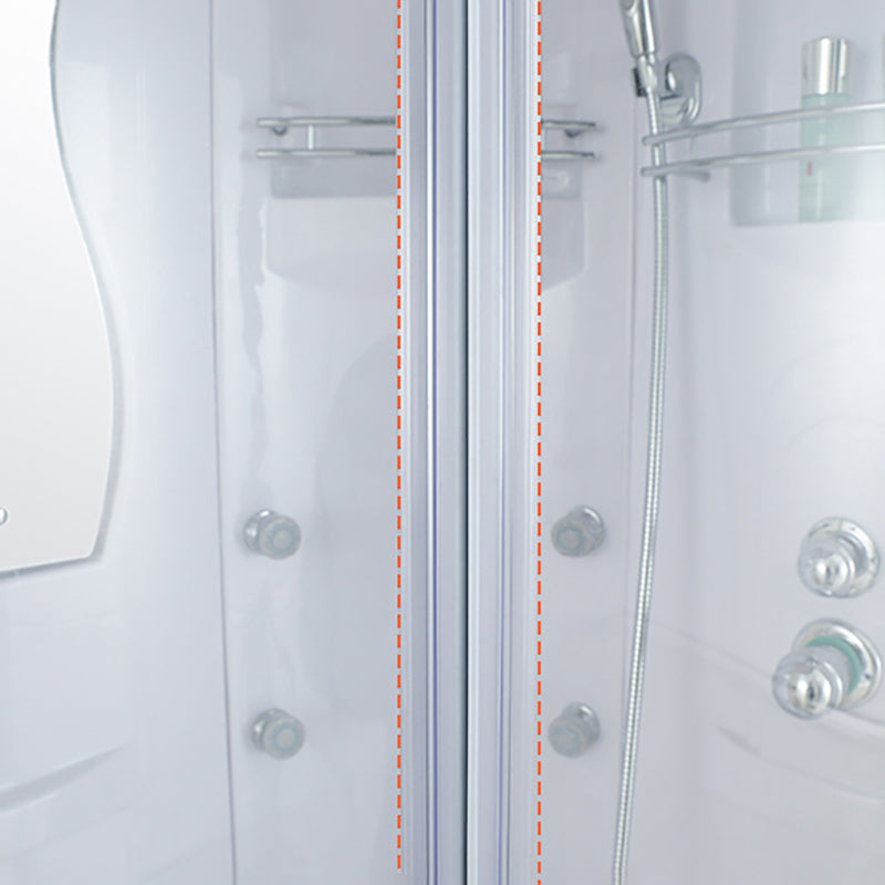 White Rounded Shower Enclosure Tempered Glass Shower Stall with Light Clearhalo 'Bathroom Remodel & Bathroom Fixtures' 'Home Improvement' 'home_improvement' 'home_improvement_shower_stalls_enclosures' 'Shower Stalls & Enclosures' 'shower_stalls_enclosures' 'Showers & Bathtubs' 7281508