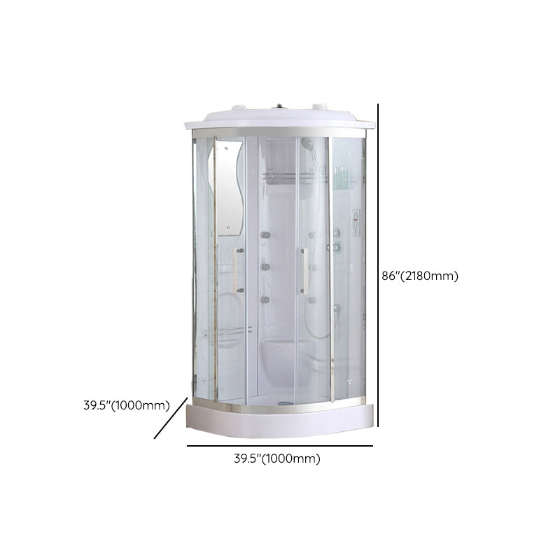 White Rounded Shower Enclosure Tempered Glass Shower Stall with Light Clearhalo 'Bathroom Remodel & Bathroom Fixtures' 'Home Improvement' 'home_improvement' 'home_improvement_shower_stalls_enclosures' 'Shower Stalls & Enclosures' 'shower_stalls_enclosures' 'Showers & Bathtubs' 7281512