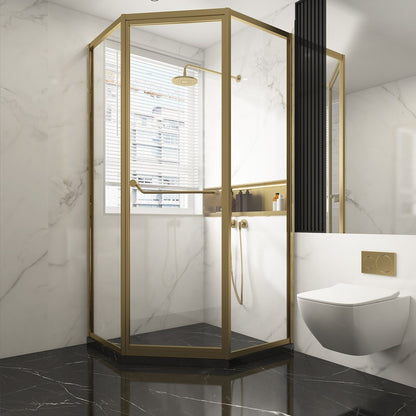 Clear Tempered Glass Shower Enclosure Framed Neo-Angle Shower Enclosure Right Clear Glass Clearhalo 'Bathroom Remodel & Bathroom Fixtures' 'Home Improvement' 'home_improvement' 'home_improvement_shower_stalls_enclosures' 'Shower Stalls & Enclosures' 'shower_stalls_enclosures' 'Showers & Bathtubs' 7281526